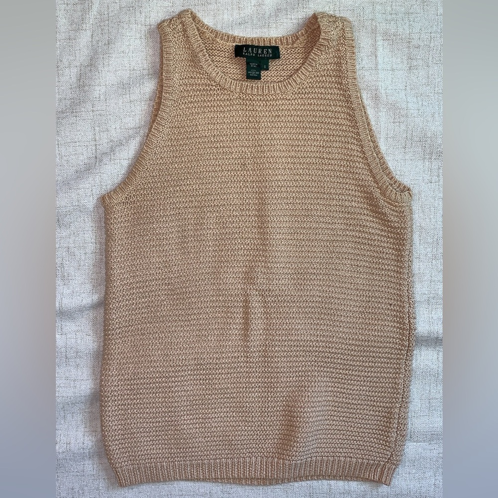 LAUREN RALPH LAUREN Cotton Tan Knit Tunic Tank (S)